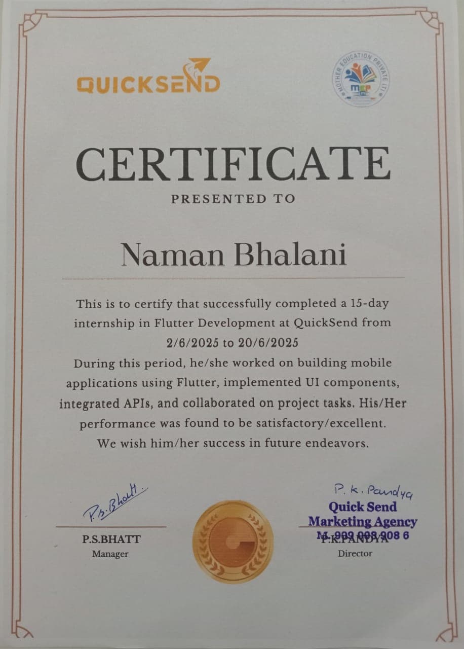 Flutter Developer Internship — Completion