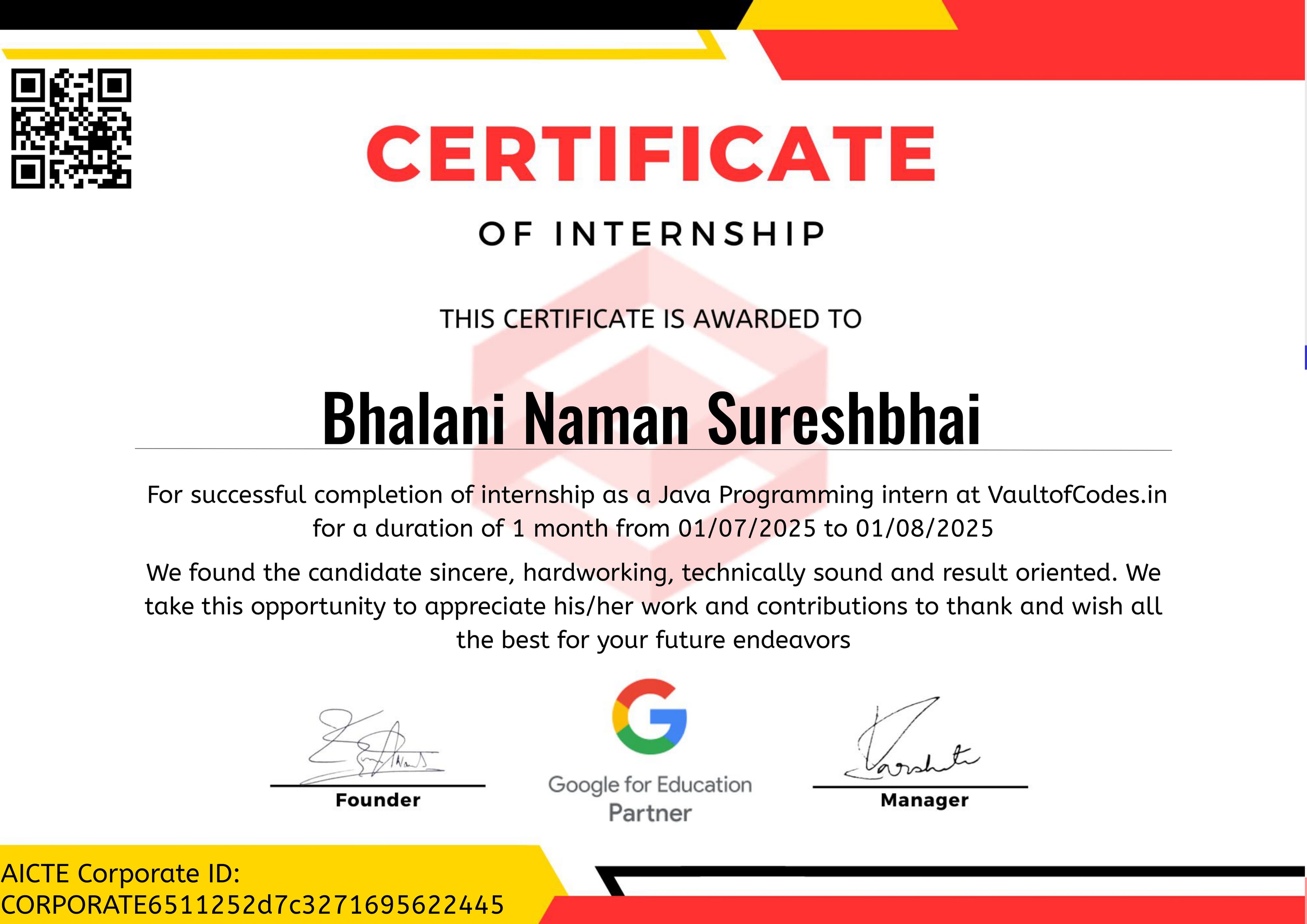 Java Developer Internship — Completion